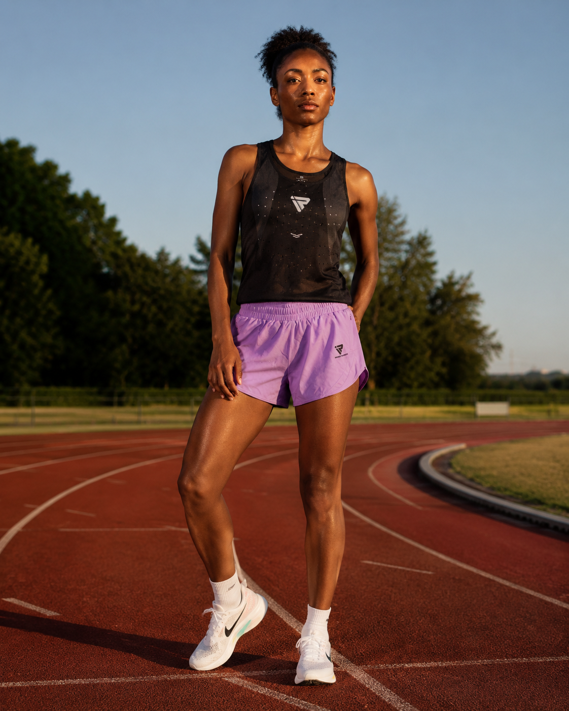 Inspired Runner athlete standing on a running track