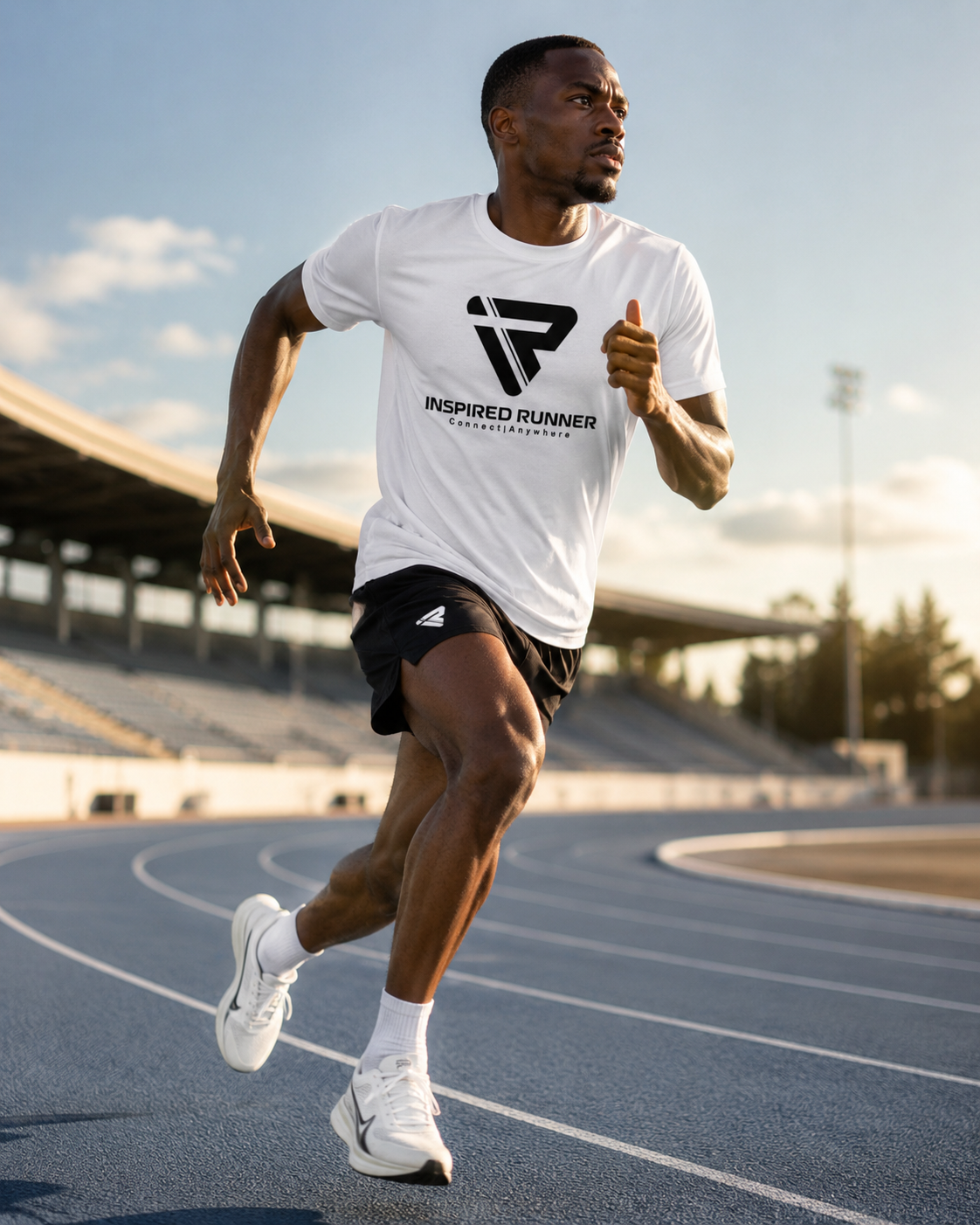 Inspired Runner athlete running on a track
