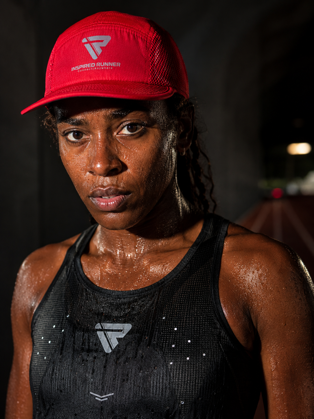 Inspired Runner athlete wearing a red performance hat