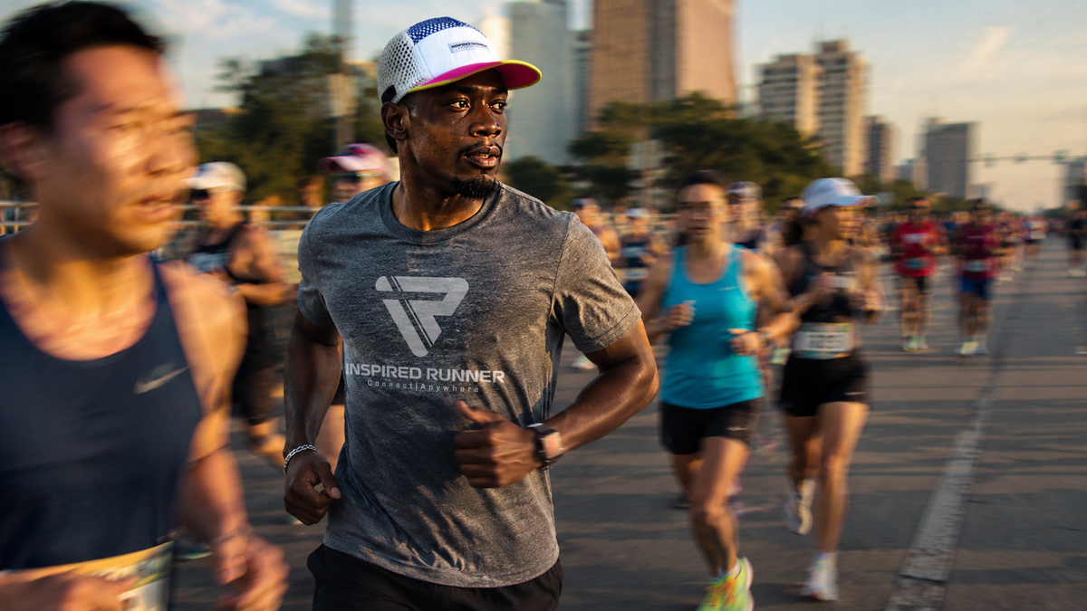 Inspired Runner athlete racing through a city
