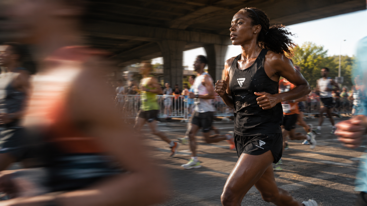 Inspired Runner athlete running through a race crowd